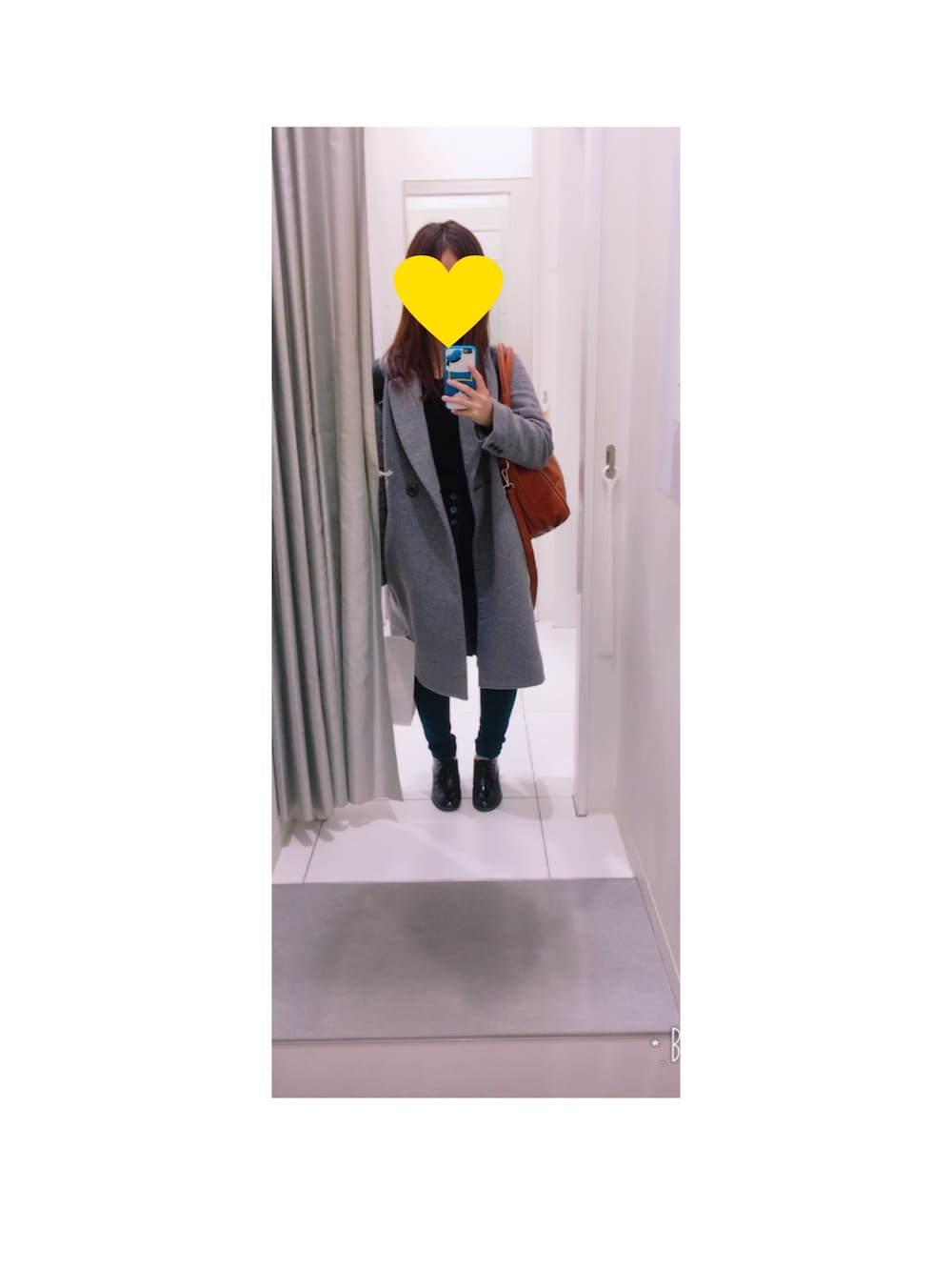 「冬コーデ、休日スタイル、デニム、ハイウエストパンツ、チェスターコート、ヘザー(Heather)、dazzlin、WEGO」｜「Heatherのモッサチェスターコート　565277（チェスターコート、グレー系）」を使った、Mayuさん（レディース・149cm）の冬コーディネートの1枚目の写真