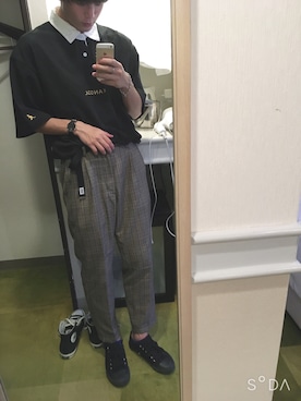「KANGOL（カンゴール）のアイテム（スラックス）」を使った、しゅーじくんさん（メンズ・171cm）の秋コーディネート