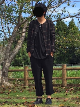 「ZIP FIVE（ジップファイブ）のアイテム（ノーカラージャケット）」を使った、nnnさん（メンズ・178cm）の秋コーディネート
