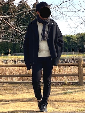 「unrelaxing（アンリラクシング）のアイテム（ライダースジャケット）」を使った、nnnさん（メンズ・178cm）の冬コーディネート
