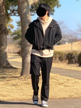 「niko and...（ニコアンド）のアイテム（ライダースジャケット）」を使った、nnnさん（メンズ・178cm）の春コーディネート