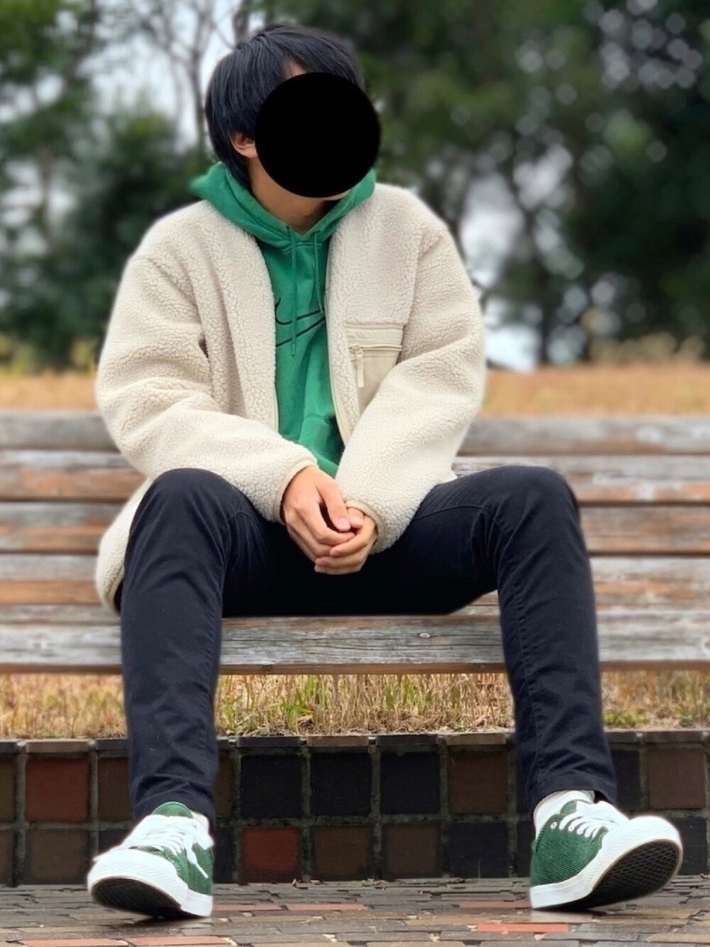 「年末WEAR感謝祭、シンプル、秋冬コーデ、おしゃれさんと繋がりたい、黒スキニー、オトナカジュアル、プチプラ、ユニクロ、フリース、ワークマン」｜「UNIQLOのフリースカーディガン（長袖）（その他アウター、ベージュ系）」を使った、nnnさん（メンズ・178cm）の冬コーディネートの1枚目の写真