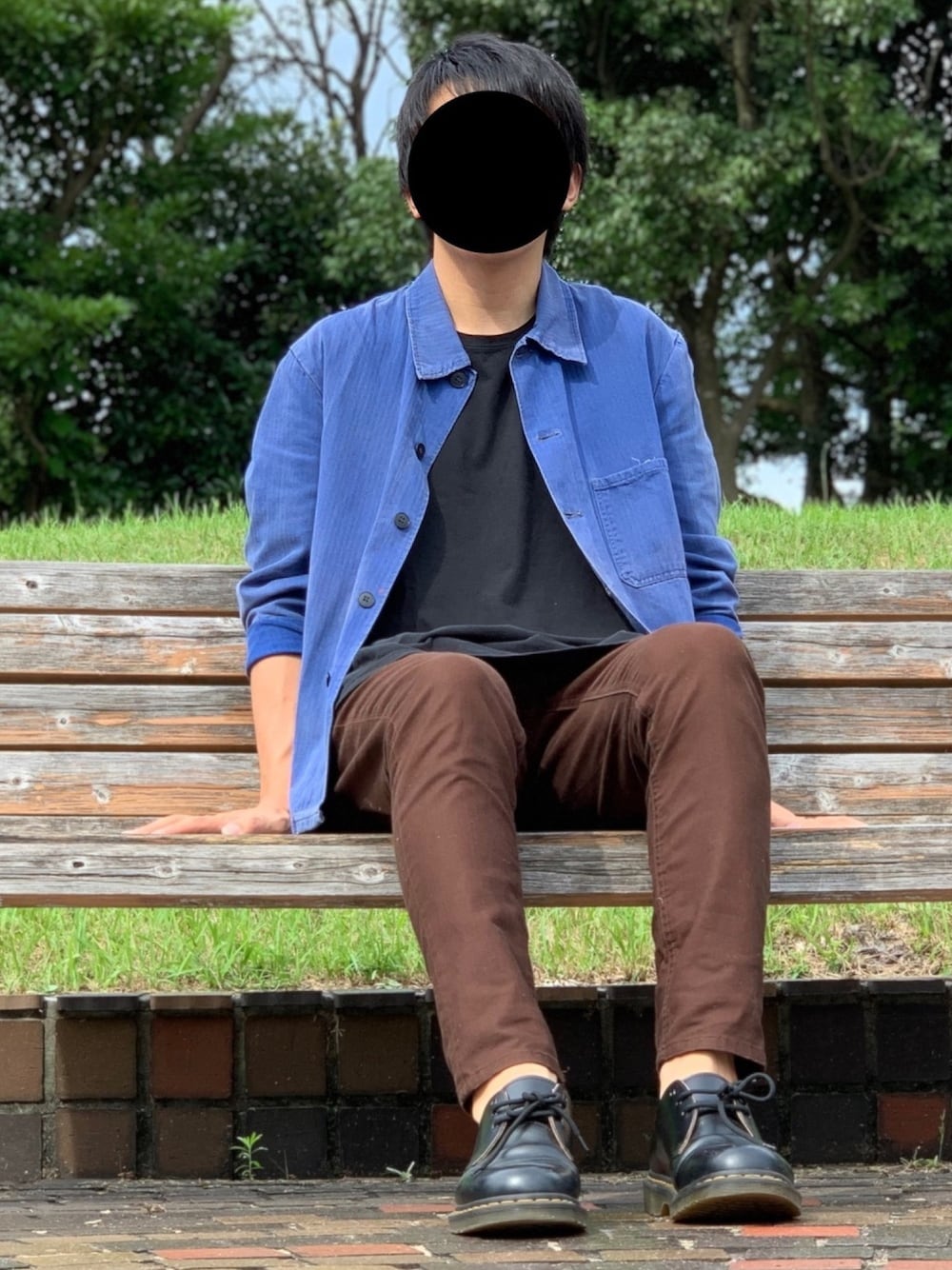 「秋のコーデ、カジュアルコーデ、オトナカジュアル、古着、Polo Ralph Lauren、古着MIX、古着好きな人と繋がりたい、カバーオール、デニム、ブラウン」｜「古着のアイテム（カバーオール、ブルー系）」を使った、nnnさん（メンズ・178cm）の秋コーディネートの1枚目の写真