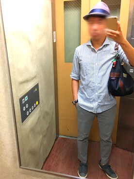 「アイテム（ショルダーバッグ、ブルー系）」を使った、わっくー！さん（メンズ・168cm）の秋コーディネート