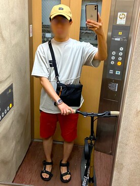 「CAMP7」｜「アイテム（サンダル）」を使った、わっくー！さん（メンズ・170cm）の夏コーディネート