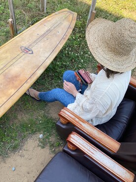「ROXY（ロキシー）のアイテム（ビーチサンダル）」を使った、Rykoさん（レディース・158cm）の夏コーディネート