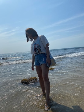 「ROXY（ロキシー）のアイテム（ビーチサンダル）」を使った、Rykoさん（レディース・158cm）の夏コーディネート