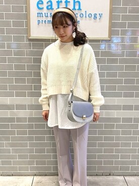 「くすみピンク」｜「アイテム（スラックス）」を使った、Ruiさん（レディース・153cm）の冬コーディネート