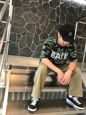 「A BATHING APE（アベイシングエイプ）のアイテム（キャップ）」を使った、竹内渋貴さん（メンズ・172cm）の夏コーディネート