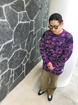 「アイテム（サングラス、オレンジ系）」を使った、竹内渋貴さん（メンズ・172cm）の夏コーディネート