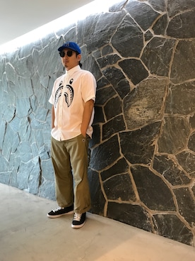 「A BATHING APE（アベイシングエイプ）のアイテム（キャップ）」を使った、竹内渋貴さん（メンズ・172cm）の夏コーディネート