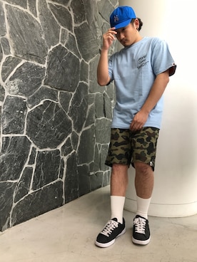 「A BATHING APE（アベイシングエイプ）のアイテム（キャップ）」を使った、竹内渋貴さん（メンズ・172cm）の夏コーディネート