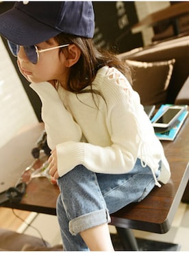 「アイテム（ニット/セーター）」を使った、くらりん。てっとん。さん（キッズ・120cm）の春コーディネート