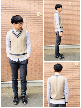 「黒縁メガネ」｜わくさんさん（メンズ・185cm）の春コーディネート