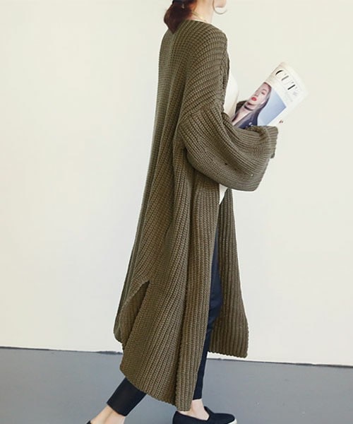 Aco Design（アコデザイン）の「ニットガウン ロング（カーディガン/ボレロ・レディース・ブラック/カーキ・フリー）」の2枚目の写真