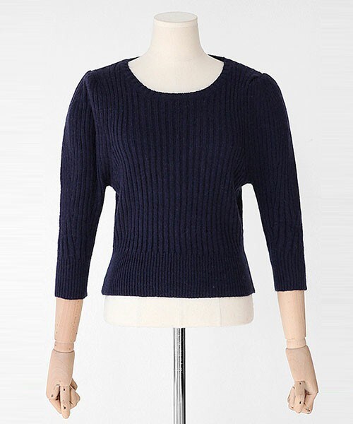 DHOLIC（ディーホリック）の「パフスリーブラウンドネッククロップドニット（ニット/セーター・レディース・グレー/ネイビー/ピンク/ライトベージュ・FREE）」の3枚目の写真