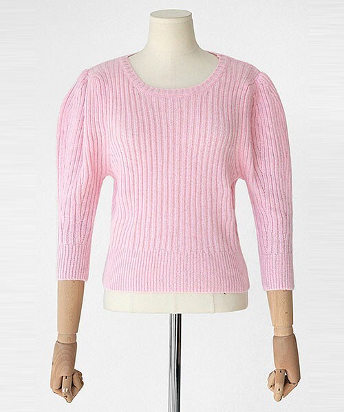 DHOLIC（ディーホリック）の「パフスリーブラウンドネッククロップドニット（ニット/セーター・レディース・グレー/ネイビー/ピンク/ライトベージュ・FREE）」の4枚目の写真