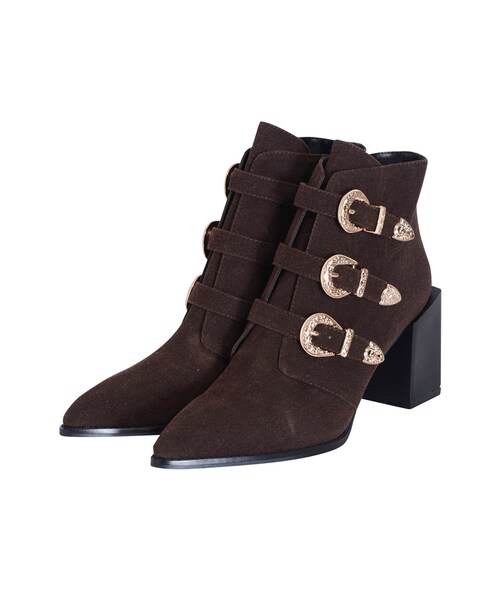 EVRIS（エヴリス）の「3連バックルショートブーツ（シューズ・レディース・ブラック/ブラウン）」の4枚目の写真