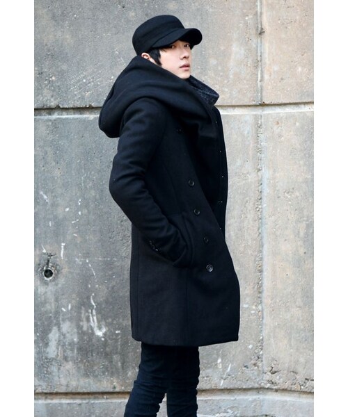 STORES.jp(ストアーズドットジェーピー)の「フード付きダブルPコート★ロング丈★モード★【送料無料】(ピーコート・メンズ・その他)」の4枚目の写真