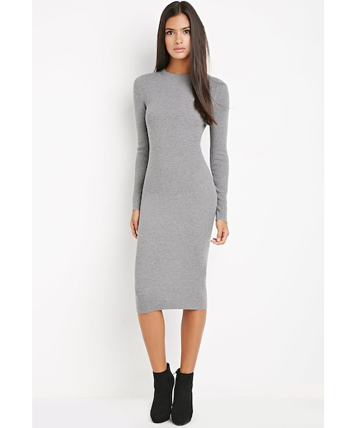 FOREVER 21（フォーエバー トゥエンティーワン）の「FOREVER 21 Midi Bodycon Sweater Dress（ワンピース・レディース・Red/Gray・X-Small/Small/Medium/Large）」の2枚目の写真