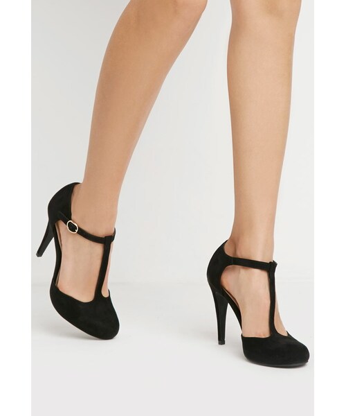 FOREVER 21(フォーエバー トゥエンティーワン)の「FOREVER 21 Faux Suede T-Strap Pumps(パンプス・レディース・Black/Red・5.5/6/6.5/7/7.5/8/8.5/9/10)」の1枚目の写真