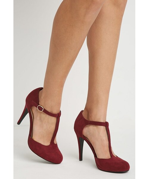 FOREVER 21(フォーエバー トゥエンティーワン)の「FOREVER 21 Faux Suede T-Strap Pumps(パンプス・レディース・Black/Red・5.5/6/6.5/7/7.5/8/8.5/9/10)」の2枚目の写真