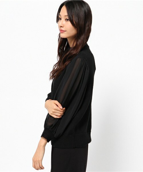 CLANE（クラネ）の「CLANE シフォンスリーブニット（ニット/セーター・レディース・ブラック/カーキ・36）」の4枚目の写真
