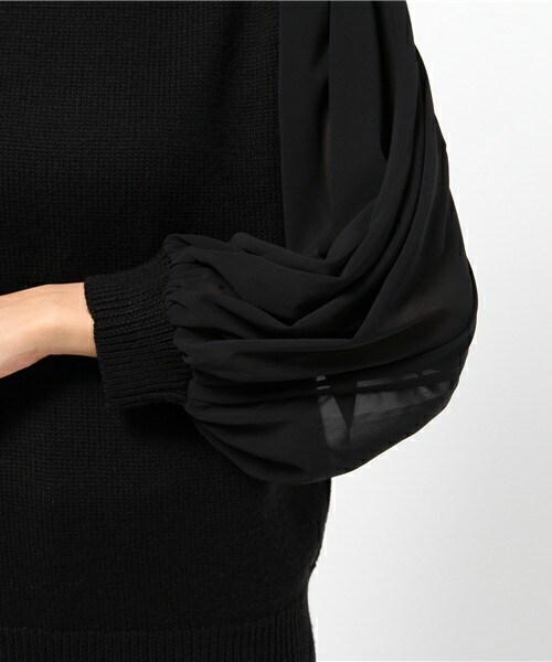 CLANE（クラネ）の「CLANE シフォンスリーブニット（ニット/セーター・レディース・ブラック/カーキ・36）」の7枚目の写真