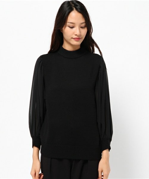 CLANE（クラネ）の「CLANE シフォンスリーブニット（ニット/セーター・レディース・ブラック/カーキ・36）」の3枚目の写真