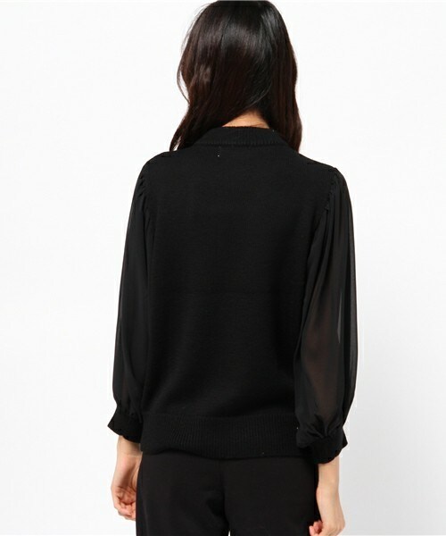 CLANE（クラネ）の「CLANE シフォンスリーブニット（ニット/セーター・レディース・ブラック/カーキ・36）」の5枚目の写真