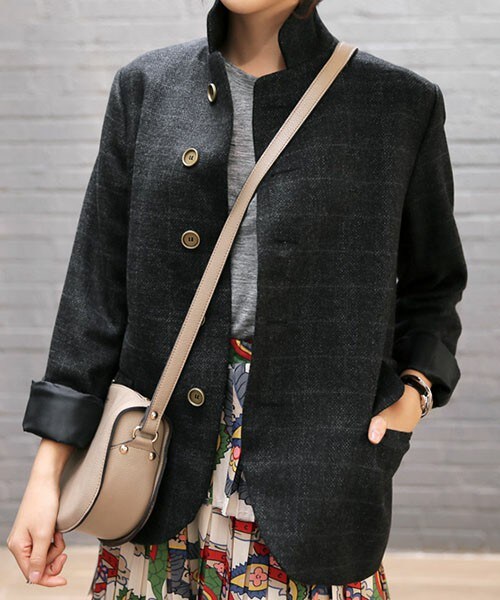 DHOLIC（ディーホリック）の「グレンチェックスタンドカラーショートジャケット（その他アウター・レディース・ブラウン/ブラックグレー/ベージュ・FREE）」の2枚目の写真