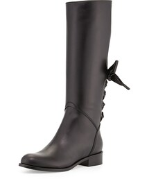 VALENTINO | Valentino Ascot Ribbon Lace-Up Riding Boot, Black(ブーツ)