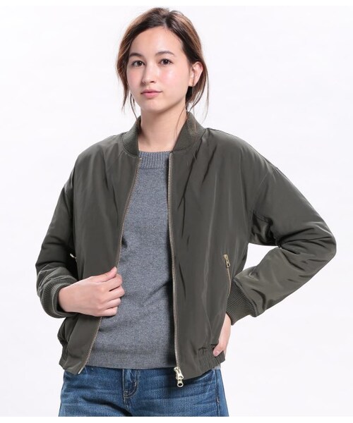 VIS(ビス)の「中綿入りショートブルゾン(ジャケット/アウター・レディース・ブラック/カーキ・M)」の3枚目の写真