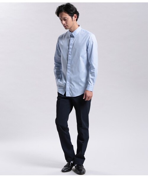 ADAM ET ROPE'(アダムエロペ)の「ストレッチブロードフライフロントシャツ(トップス・メンズ・ホワイト/ブルー系・M/L)」の10枚目の写真