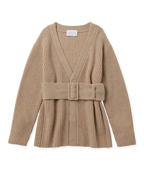 ADAM ET ROPE'（アダムエロペ）の「太ベルト畦編みカーディガン（トップス・レディース・キャメル/ネイビー・38）」の2枚目の写真