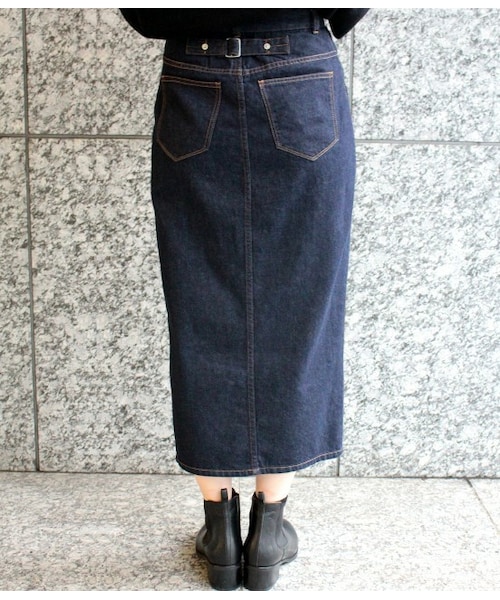 アダムエロペ／配色ステッチマキシタイトスカートイエロー系 セットアップ対応・洗えるハイウエストタックタイト