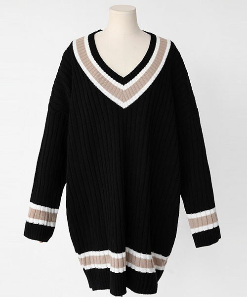 DHOLIC（ディーホリック）の「リブテイストチルデンニット（ニット/セーター・レディース・アイボリー/カーキ/ブラック/ベージュ・FREE）」の2枚目の写真