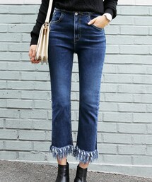 DHOLIC | フリンジヘムハイウエストクロップドデニムパンツ(デニムパンツ)