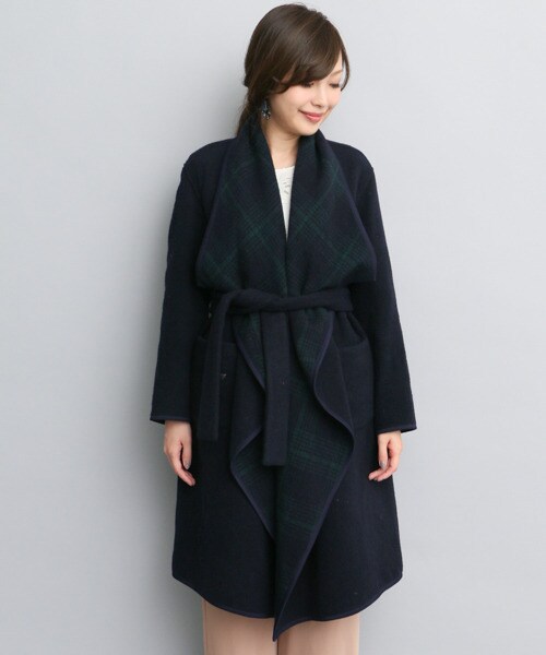 URBAN RESEARCH ROSSO WOMEN(アーバンリサーチ ロッソ)の「格紋雙面兩穿大衣(ジャケット/アウター・レディース・藏青色/灰色・FREE)」の12枚目の写真