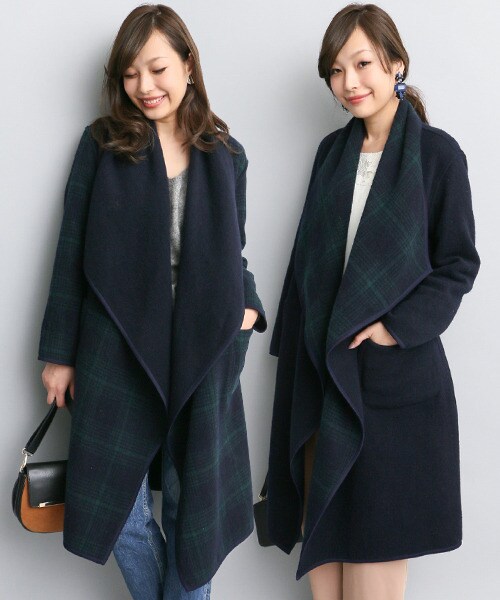 URBAN RESEARCH ROSSO WOMEN(アーバンリサーチ ロッソ)の「格紋雙面兩穿大衣(ジャケット/アウター・レディース・藏青色/灰色・FREE)」の4枚目の写真