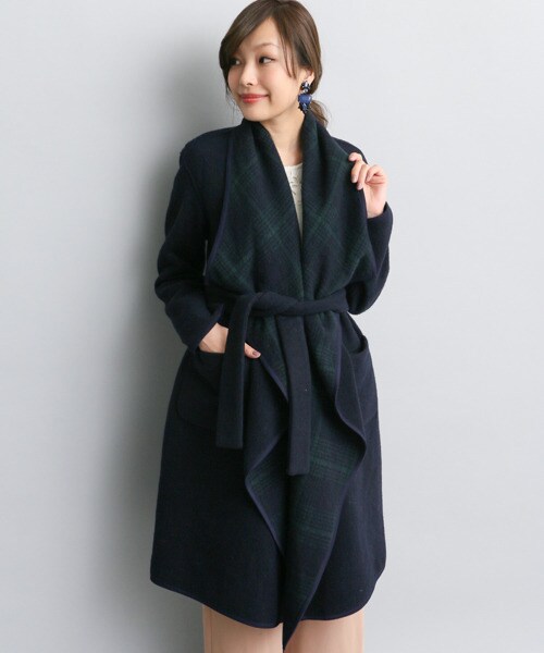 URBAN RESEARCH ROSSO WOMEN(アーバンリサーチ ロッソ)の「格紋雙面兩穿大衣(ジャケット/アウター・レディース・藏青色/灰色・FREE)」の9枚目の写真