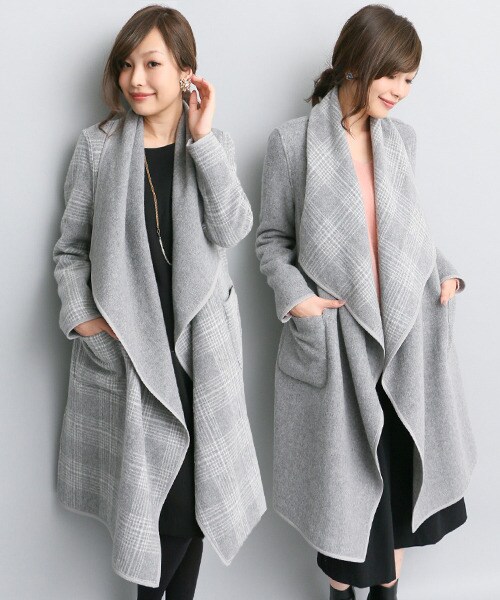 URBAN RESEARCH ROSSO WOMEN(アーバンリサーチ ロッソ)の「格紋雙面兩穿大衣(ジャケット/アウター・レディース・藏青色/灰色・FREE)」の3枚目の写真