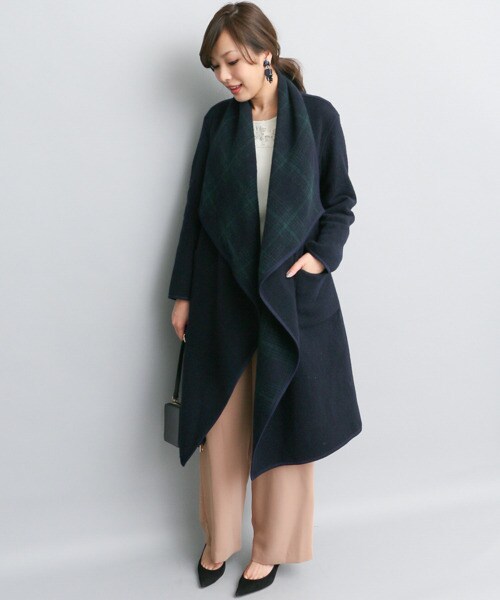 URBAN RESEARCH ROSSO WOMEN(アーバンリサーチ ロッソ)の「格紋雙面兩穿大衣(ジャケット/アウター・レディース・藏青色/灰色・FREE)」の11枚目の写真