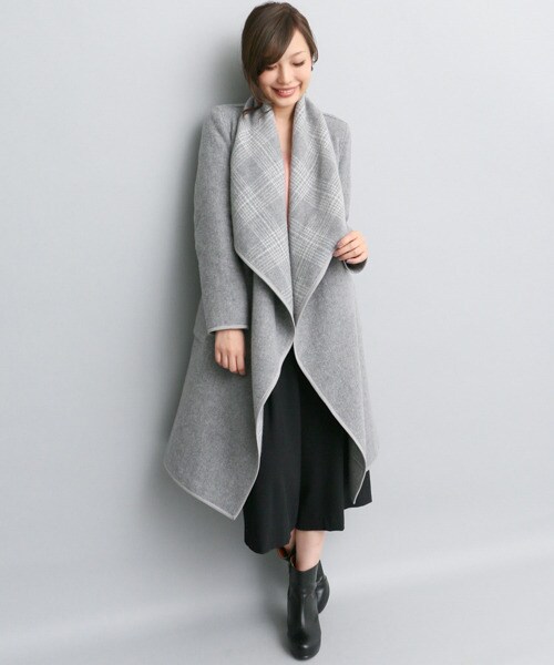 URBAN RESEARCH ROSSO WOMEN(アーバンリサーチ ロッソ)の「格紋雙面兩穿大衣(ジャケット/アウター・レディース・藏青色/灰色・FREE)」の7枚目の写真