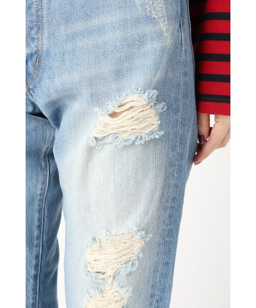 SLOBE IENA（スローブイエナ）の「LE DENIM ダメージストレートデニムパンツ（パンツ・レディース・ネイビー/ブルー・36/38）」の13枚目の写真