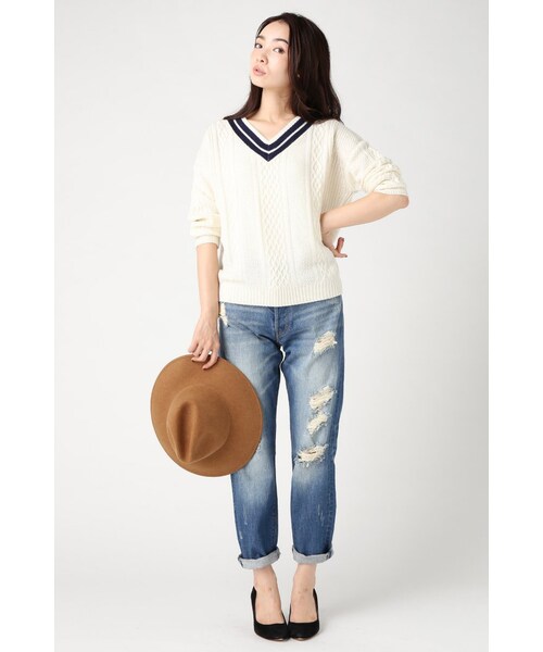 SLOBE IENA（スローブイエナ）の「LE DENIM ダメージストレートデニムパンツ（パンツ・レディース・ネイビー/ブルー・36/38）」の3枚目の写真