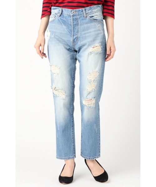 SLOBE IENA（スローブイエナ）の「LE DENIM ダメージストレートデニムパンツ（パンツ・レディース・ネイビー/ブルー・36/38）」の5枚目の写真