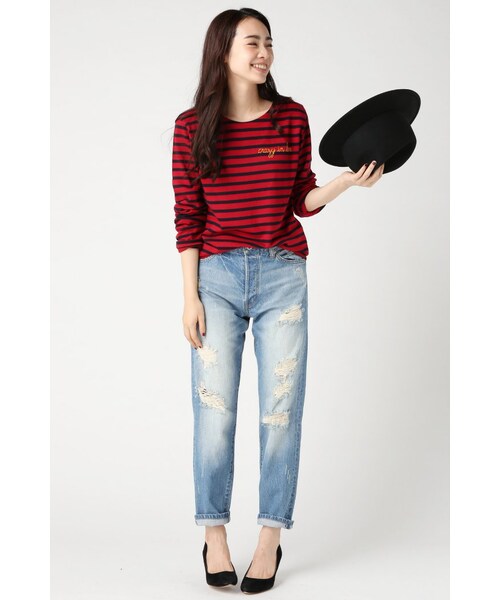 SLOBE IENA（スローブイエナ）の「LE DENIM ダメージストレートデニムパンツ（パンツ・レディース・ネイビー/ブルー・36/38）」の4枚目の写真