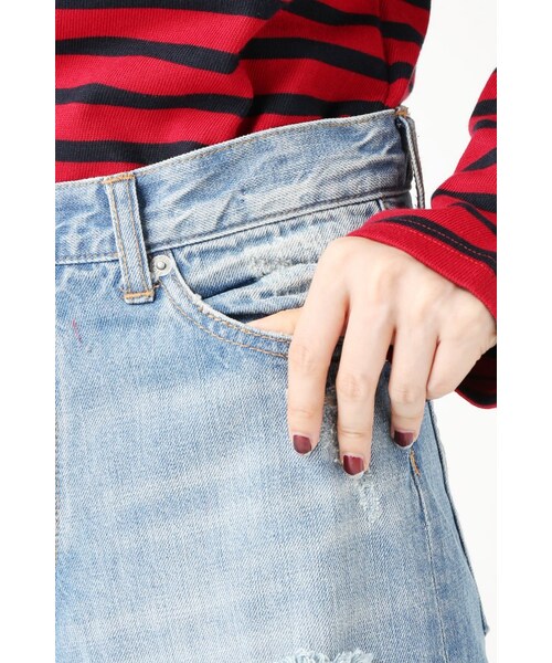 SLOBE IENA（スローブイエナ）の「LE DENIM ダメージストレートデニムパンツ（パンツ・レディース・ネイビー/ブルー・36/38）」の10枚目の写真