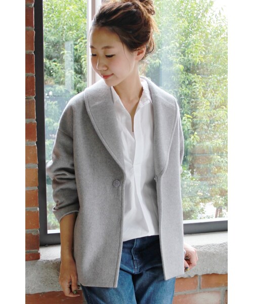 JOURNAL STANDARD（ジャーナルスタンダード）の「《予約》アンゴラビーバーショール ハーフコート◆（ジャケット/アウター・レディース・ブラック/グレーA/キャメル・フリー）」の2枚目の写真